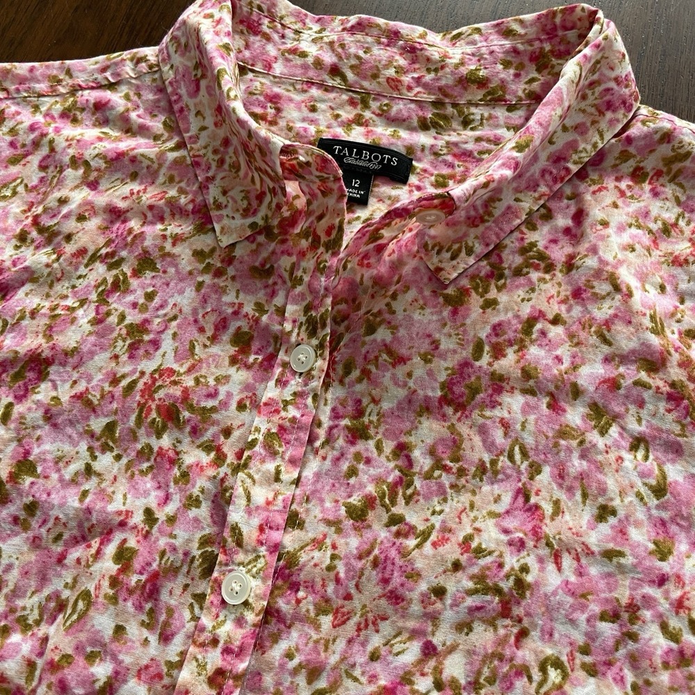 Talbots Floral Button Down Shirt in Pink and Olive